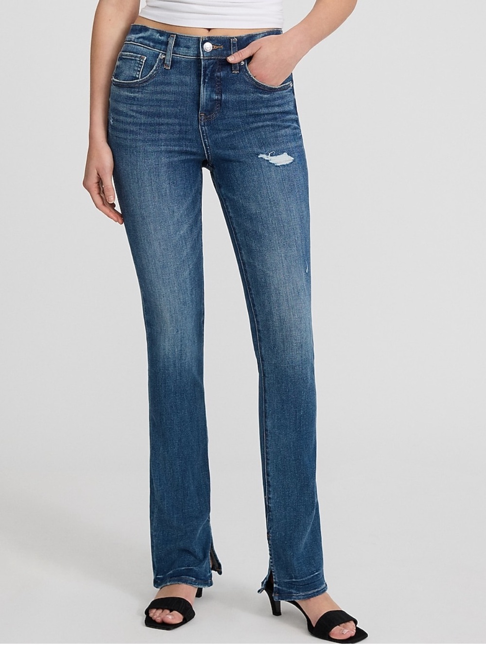 Mid-Rise Medium Wash Distressed Skyscraper Jeans